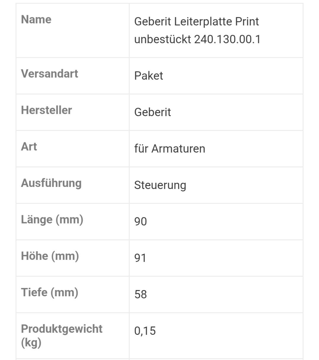 Componenti elettronici: Geberit Leiterplatte Print unbestückt – Nuovo e nell'imballaggio originale da Chur venduto da Sihar 4