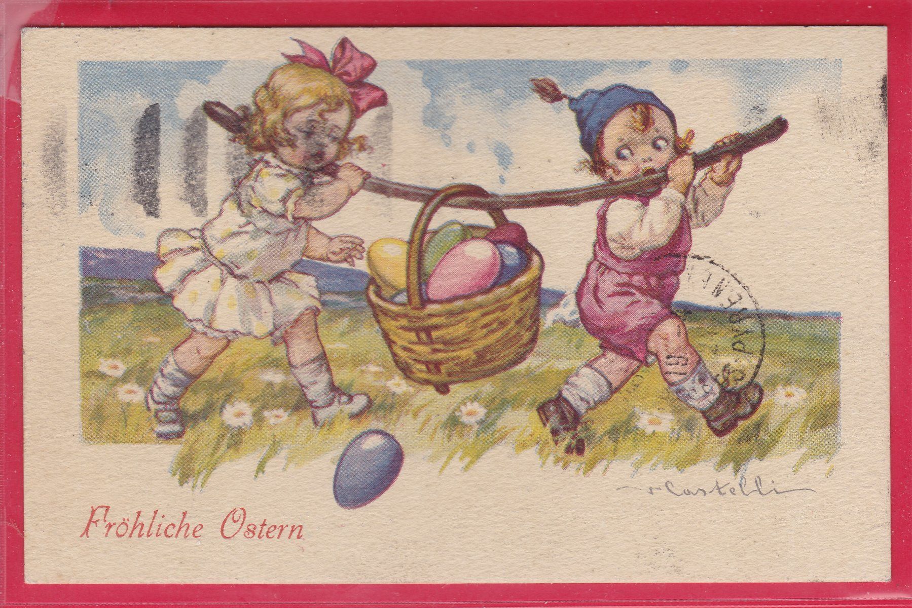 Ansichtskarten: FRÖHLICHE OSTERN, 17.4.1924 – Gebraucht aus Oberrieden von Gebirgsstelze