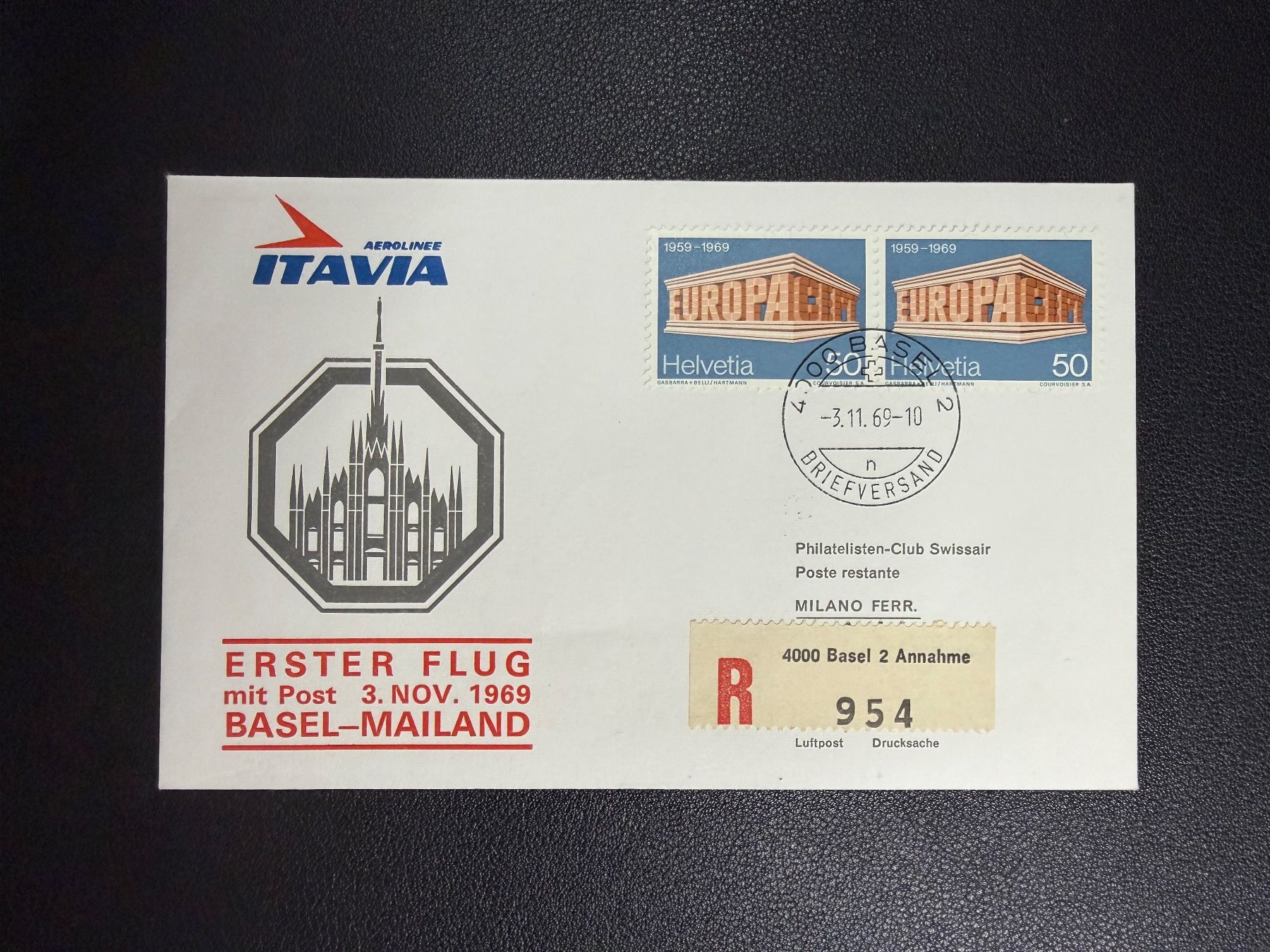 Tutti i francobolli: Itavia Erstflugbrief Basel - Mailand 1969 – Usato da oberrüti venduto da jeanmei