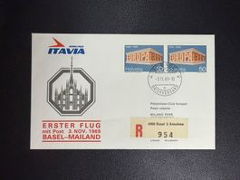 Itavia Erstflugbrief Basel - Mailand 1969