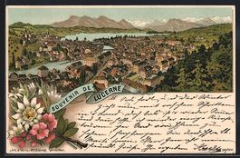 Litho Luzern, Totalansicht mit Alpenpano