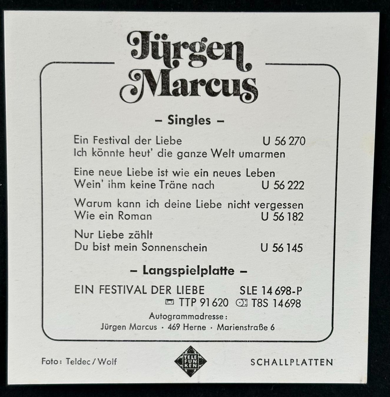 Autografi: AUTOGRAMM JÜRGEN MARCUS – Usato da Ostermundigen venduto da Wyatt-Earp 1