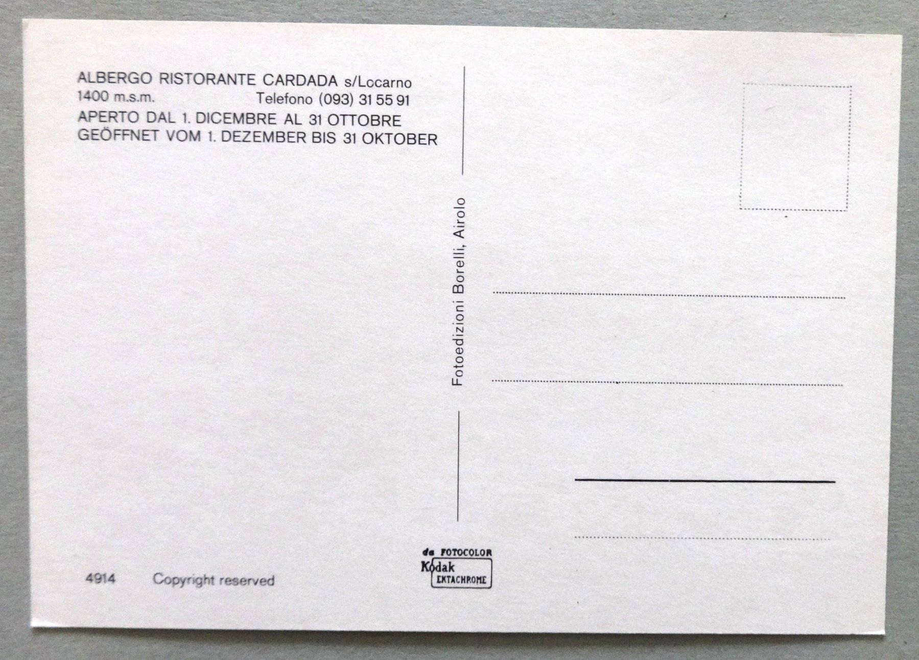 Cartoline postali: Albergo Cardada s/Locarno – Usato da Fétigny venduto da Billy2miny 1