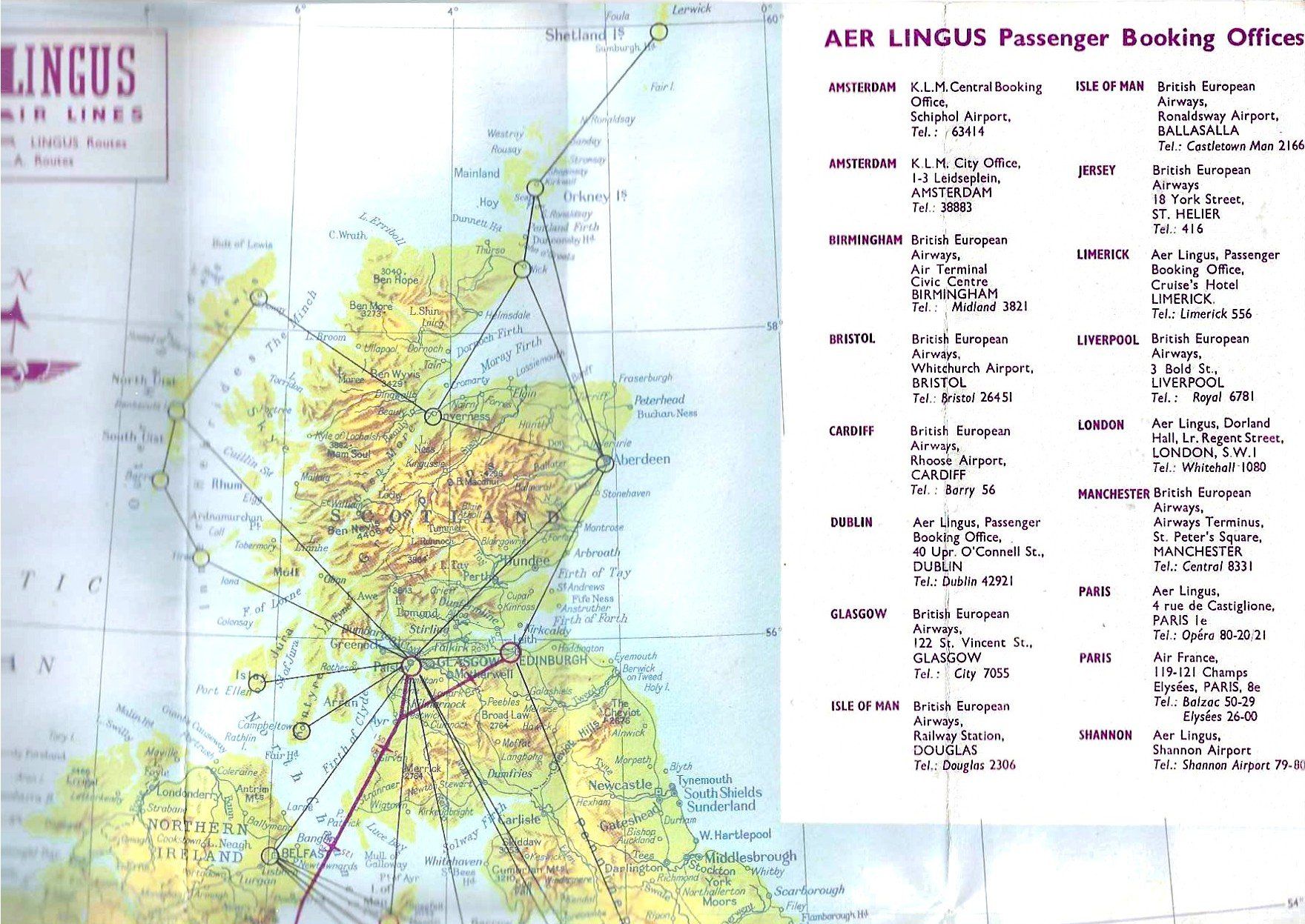 Documenti: Air Lingus - Streckenkarte 1952 – Usato da Cheseaux-Noréaz venduto da effemi 3