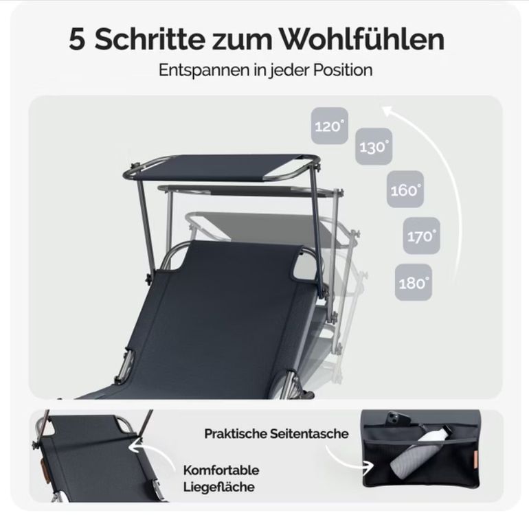 Sedie a sdraio: Gartenliege Ibiza 190x60cm klappbar mit Sonnendach – Nuovo e nell'imballaggio originale da Saxon venduto da Millestorie 4