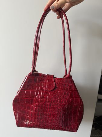 Vintage Faux Lackleder Schultertasche rot