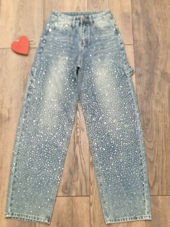 Jeans mit Strasssteinen blau XS wie neu!