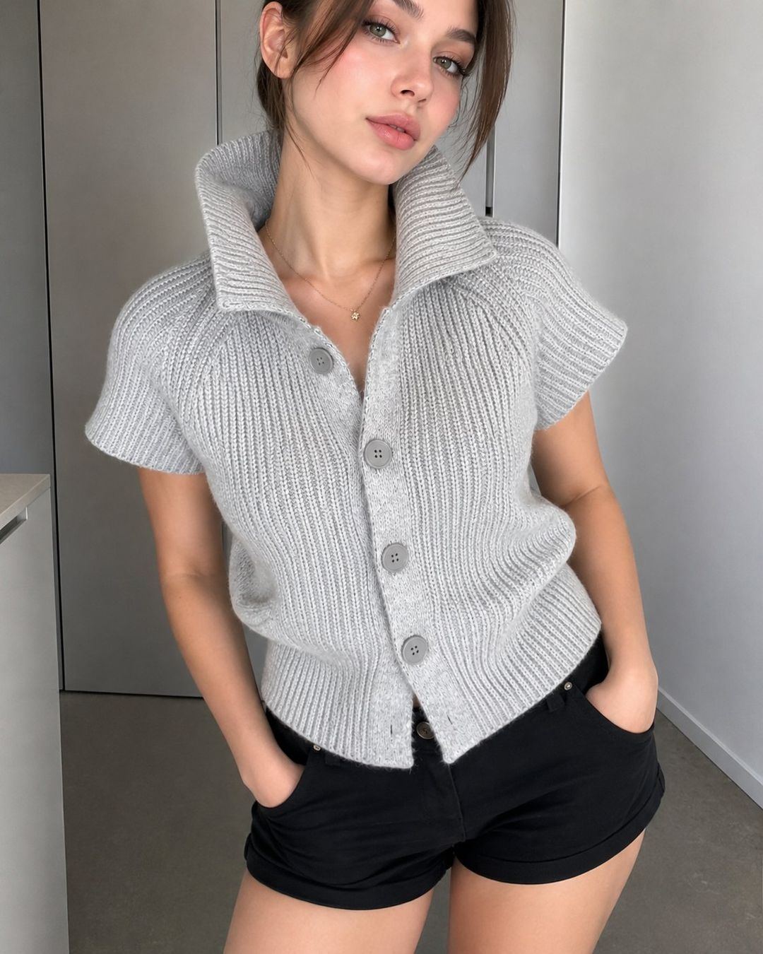 Gilets & Westen: Strickjacke Damen Hellgrau Kurzarm – Gr. XS – Gebraucht aus Fully von VaneaSelection