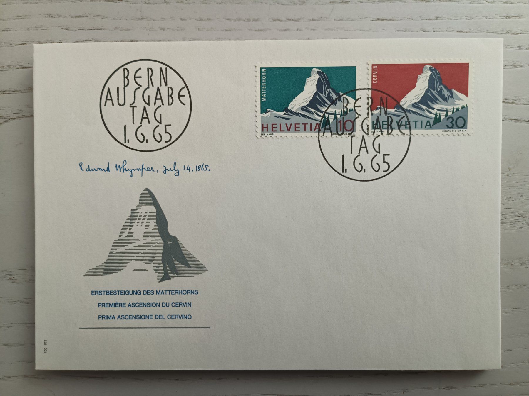 Tutti i francobolli: 1965 FDC Schweizer Alpen Matterhorn – Usato da Dübendorf venduto da goeggi79