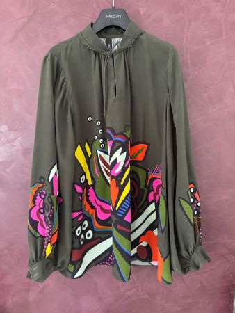 marccain Damen Seide Bluse mit Bedrückung n3 Gr 38