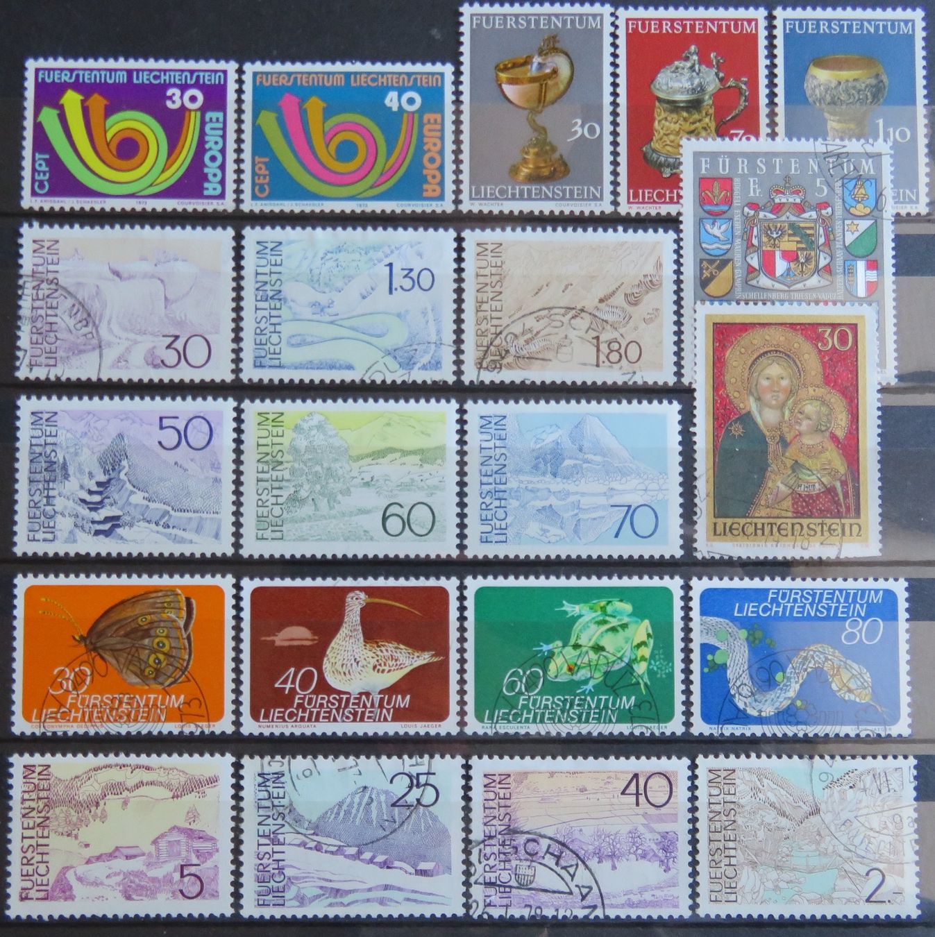 Alle Briefmarken: Liechtenstein Jahr 1973 komplett – Gebraucht aus Vaduz von muro100