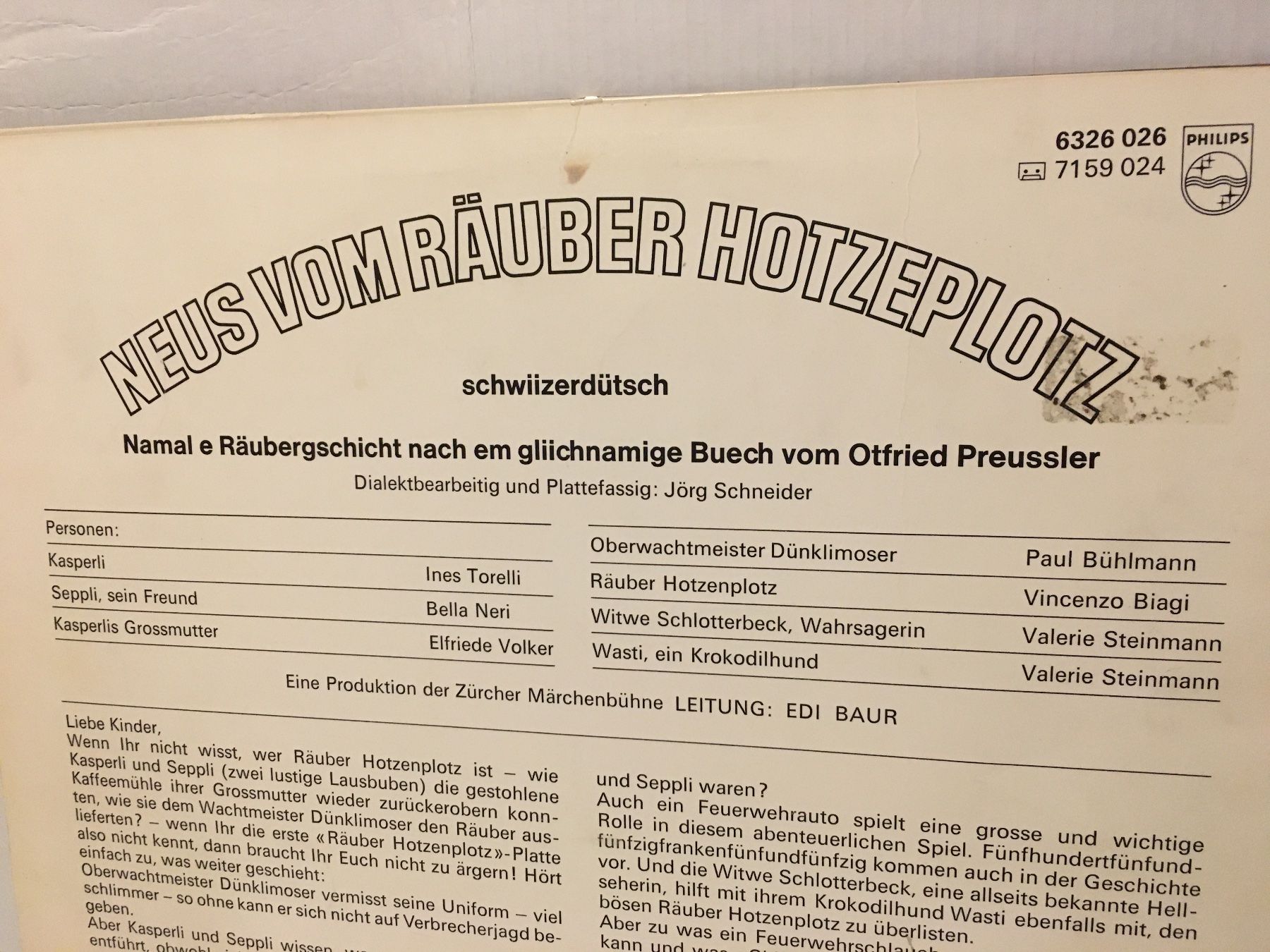Dischi in vinile: Schallplatte - Neus vom Räuber Hotzeplotz - Philips - 1973 – Usato da Andwil SG venduto da Rainboli 2