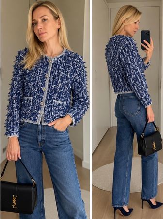 Weekend Max Mara Blue Bouclé Cardigan Jacket