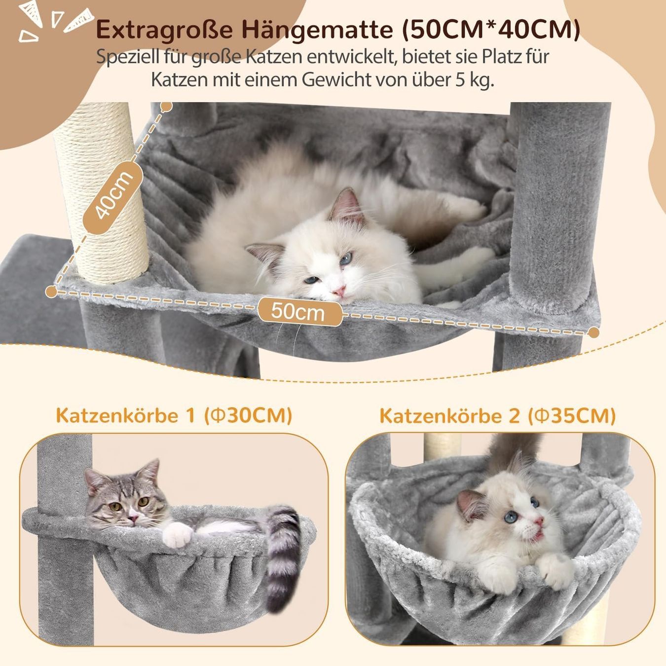 Tiragraffi: Katzen Kratzbaum Katzenbaum XXL 193cm Plattform hellgrau – Nuovo e nell'imballaggio originale da Wittenbach venduto da VELARO 3