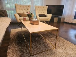 Designer Couchtisch Gold Beige Hochglanz/Modern/Luxury Stil