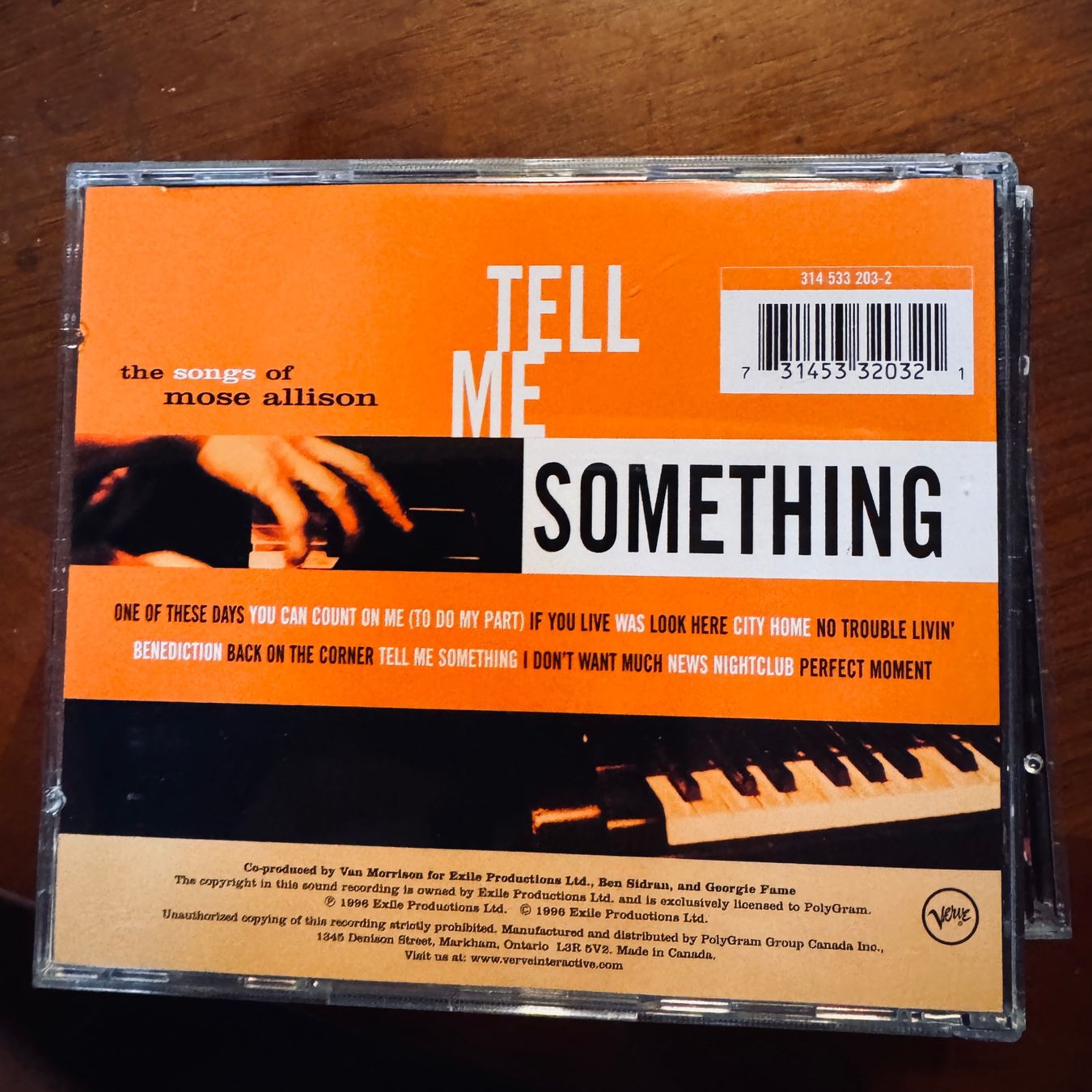 CD: CD Tell Me Something - Mose Allison Songs - Van Morrison – Usato da Merligen venduto da barratt 1