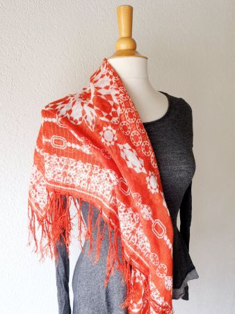 TUCH ORANGE ROT FARBTON MIT FRANSELN SCHAL top zu MÜTZE HUT