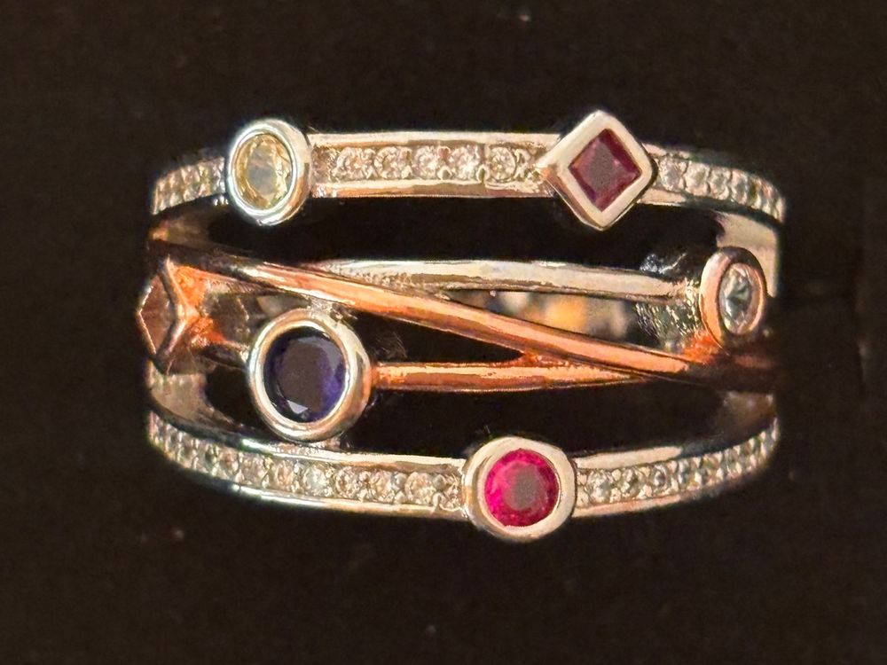 Bague Argent Massif 925 Saphir Synthétique Bleu Et Zircons - Taille 53, Neuf (ancien Stock Bijoutier)