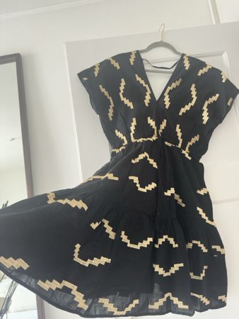 Clémence Black & Gold Embroidered Dress, Size Large