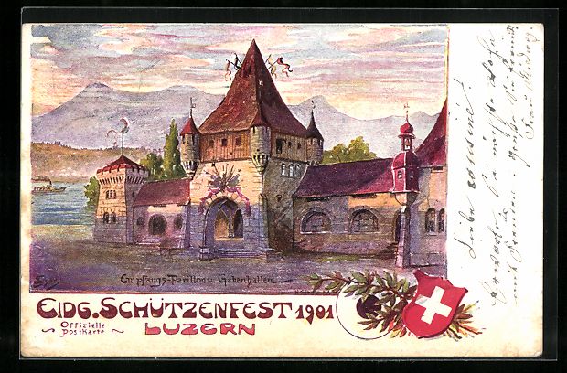 Cartoline postali: Luzern, Eidgenössisches Schützenfest 1 – Usato da Berlin venduto da bartko-reher