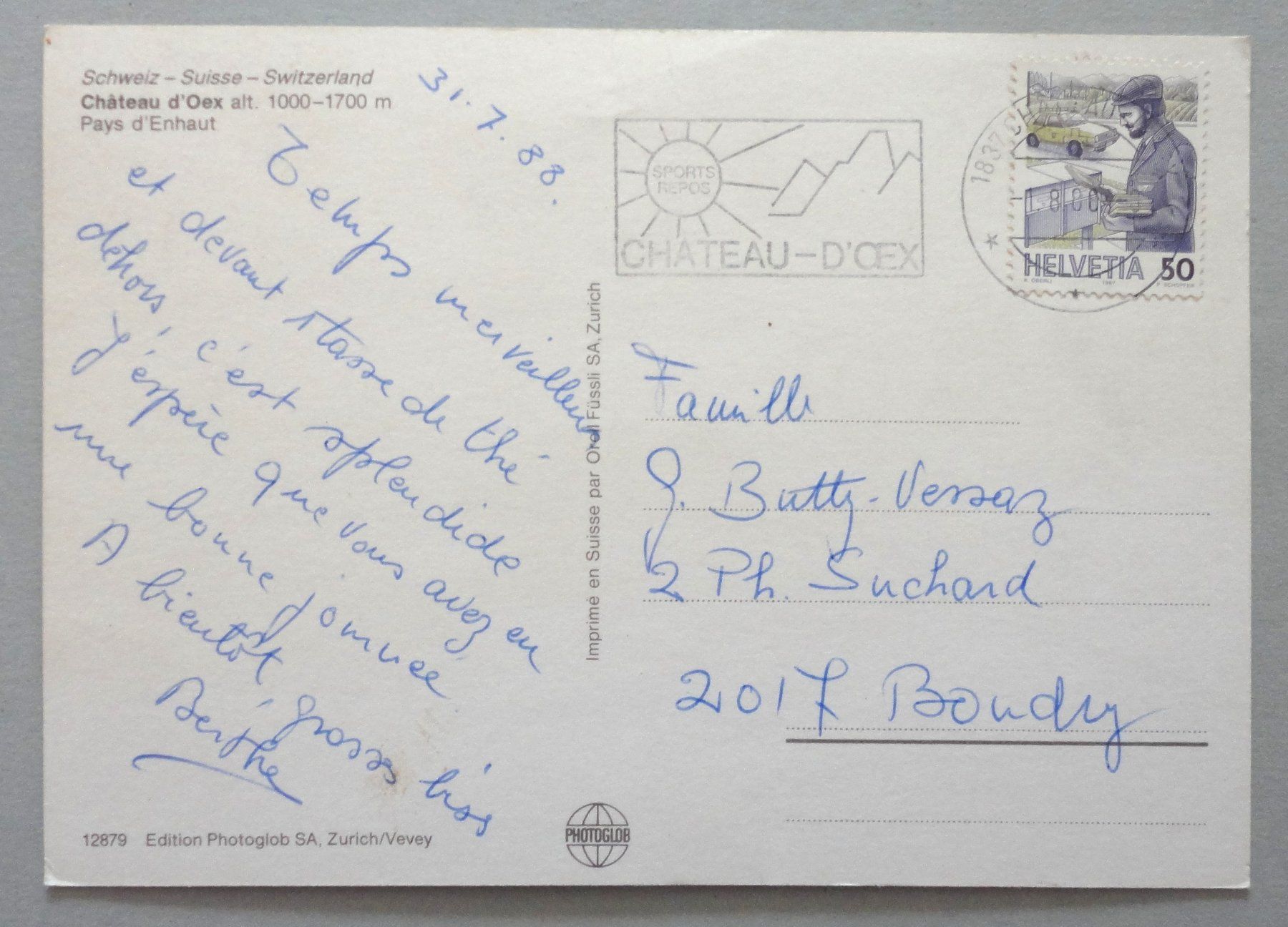 Cartoline postali: Château d' Oex, Pays d' Enhaut – Usato da Fétigny venduto da Billy2miny 1
