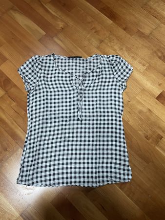Hallhuber Blouse, Size 34, Black and White Checkered Pattern