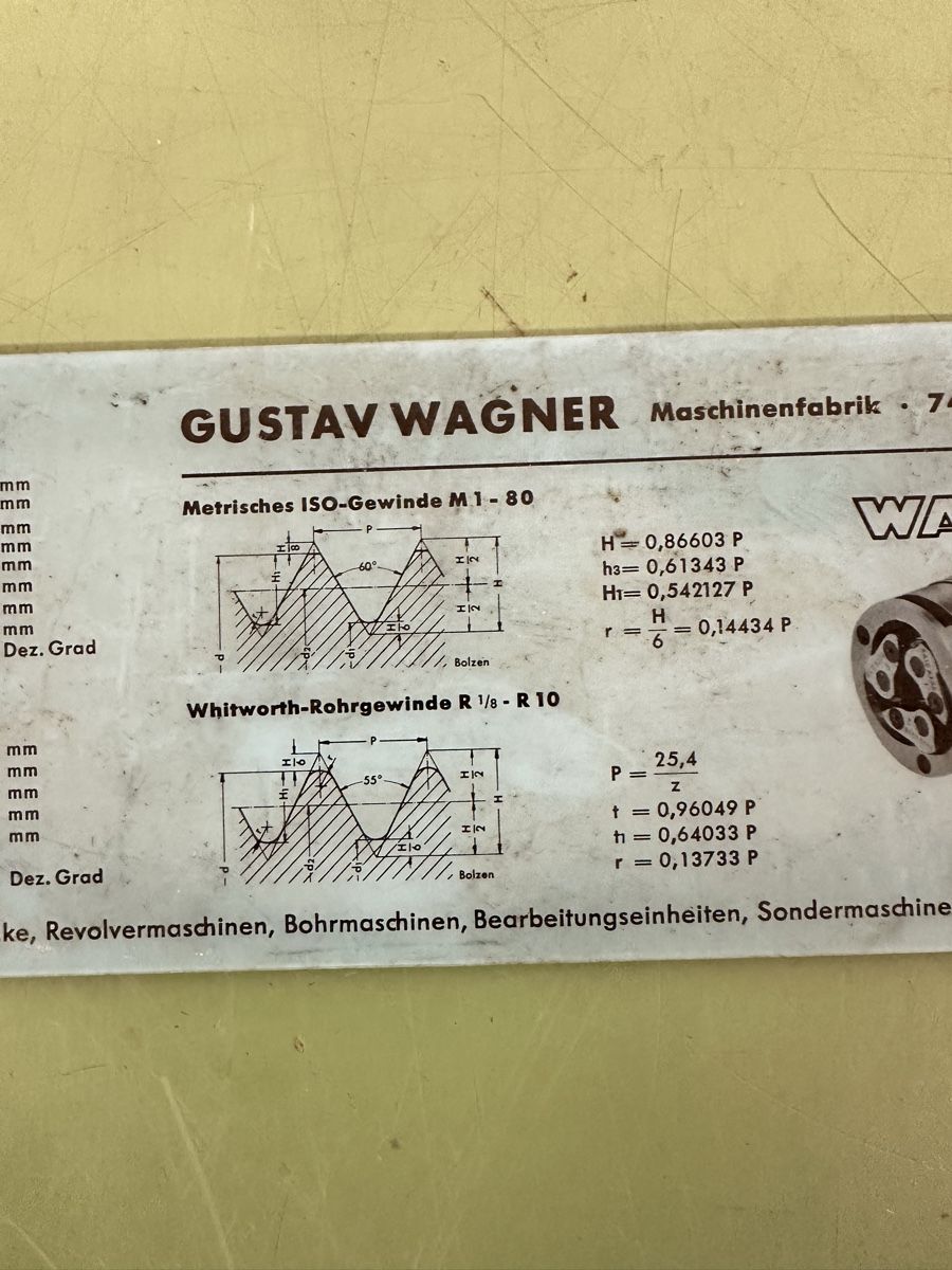 Wagner Tous les outils: Vintage Wagner Thread Cutting Chart. – D'occasion à Aarberg par SNMachines 2
