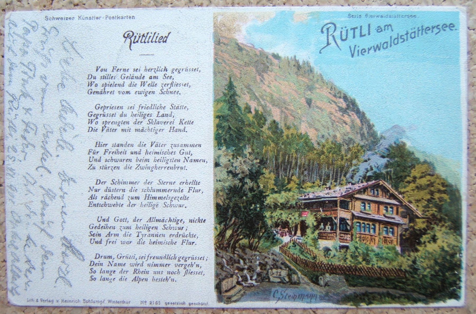 Cartoline postali: STEINMANN LITHO RÜTLI AM VIERWALDSTÄTTERSEE 1901 – Usato da Brunnen venduto da Nonne04
