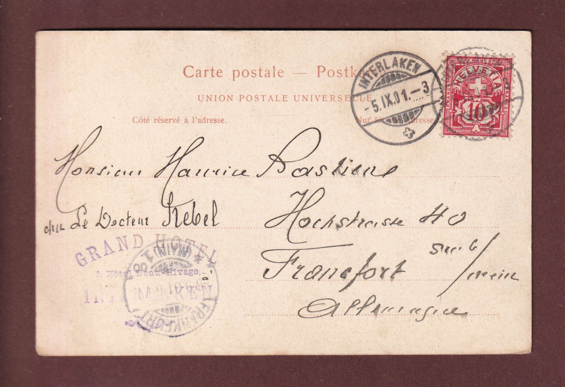 Cartoline postali: INTERLAKEN - Grand Hotel - 1901 – Usato da Pully venduto da nicecards 1