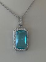 Luxus Elegante Zirkonia Kette Farbe : Silber weiss Blau