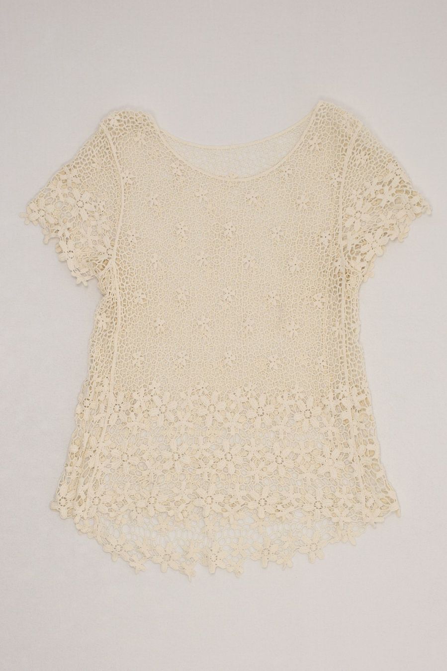 Top: Blouse Crochet Écru Manches Courtes T. L – Usato da Fribourg venduto da re-fine 1
