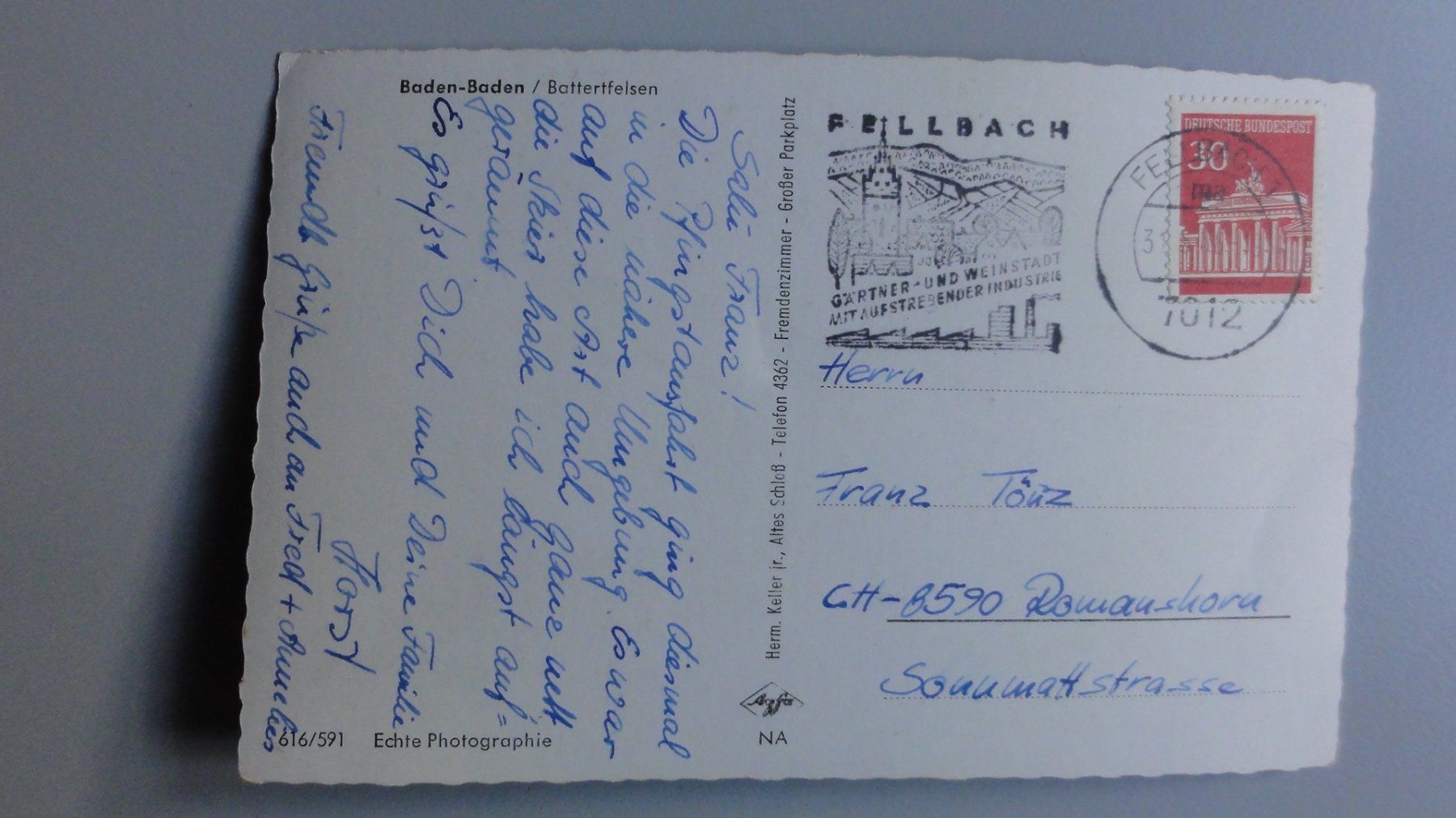 Cartoline postali: Antike Postkarte Battertfelsen – Usato da Abtwil SG venduto da mutts1 1