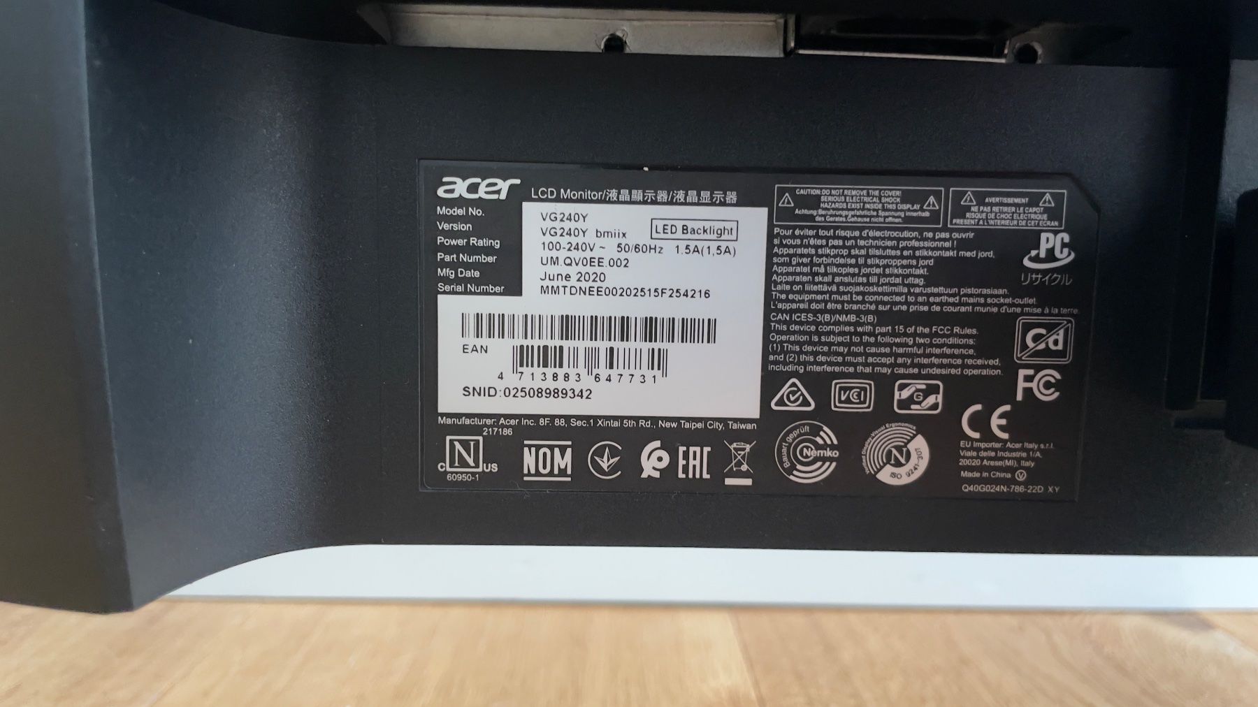Acer Monitor: Acer Nitro VG240Y 24" Full HD / 75 Hz – Usato da Rickenbach Sulz venduto da Orvieto2000 2