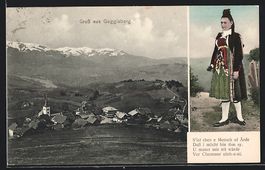 Guggisberg, Teilansicht mit Kirche, Frau