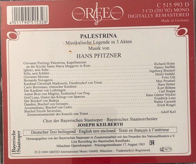 CD: Hans Pfitzner - Palestrina (1963) – Usato da Grüningen venduto da azulamarillo 1