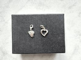 2x Silber Charm Anhänger Herz für Armband/Bettelarmband