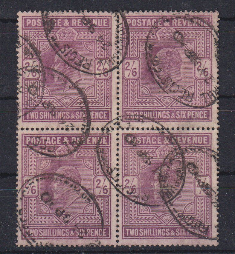 Tutti i francobolli: Grossbritannien 1902: 2 Sh.6 P. -  4erblock – Usato da Eschlikon TG venduto da PhilCon
