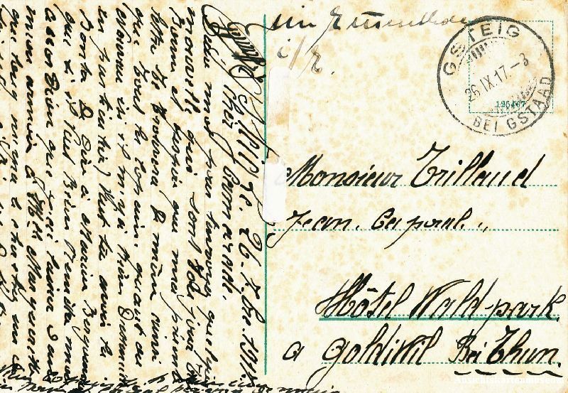 Cartoline postali: Gsteig - bei Gstaad + 1917 – Usato da Emmenbrücke venduto da teestube 1