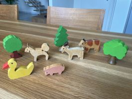 Retro Holztiere Bauernhoftiere Sammlerstücke 🐄🐥🐷