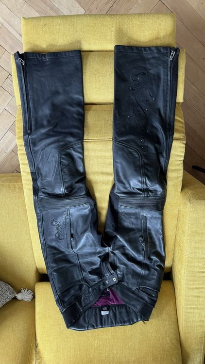 Corelli MG Eclipse Damen Motorradhose Aus Rindsleder - Schwarze Bikerhose Mit CE Protektoren