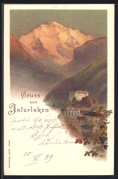 Cartoline postali: Carl Biese: Interlaken, Jungfrau, Alpeng – Usato da Berlin venduto da bartko-reher