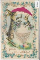 Fröhliche Ostern - Osterhase - Präge-Litho mit Samt