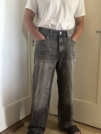 Jean baggy H&M gris délavé, coupe large, taille 30/32