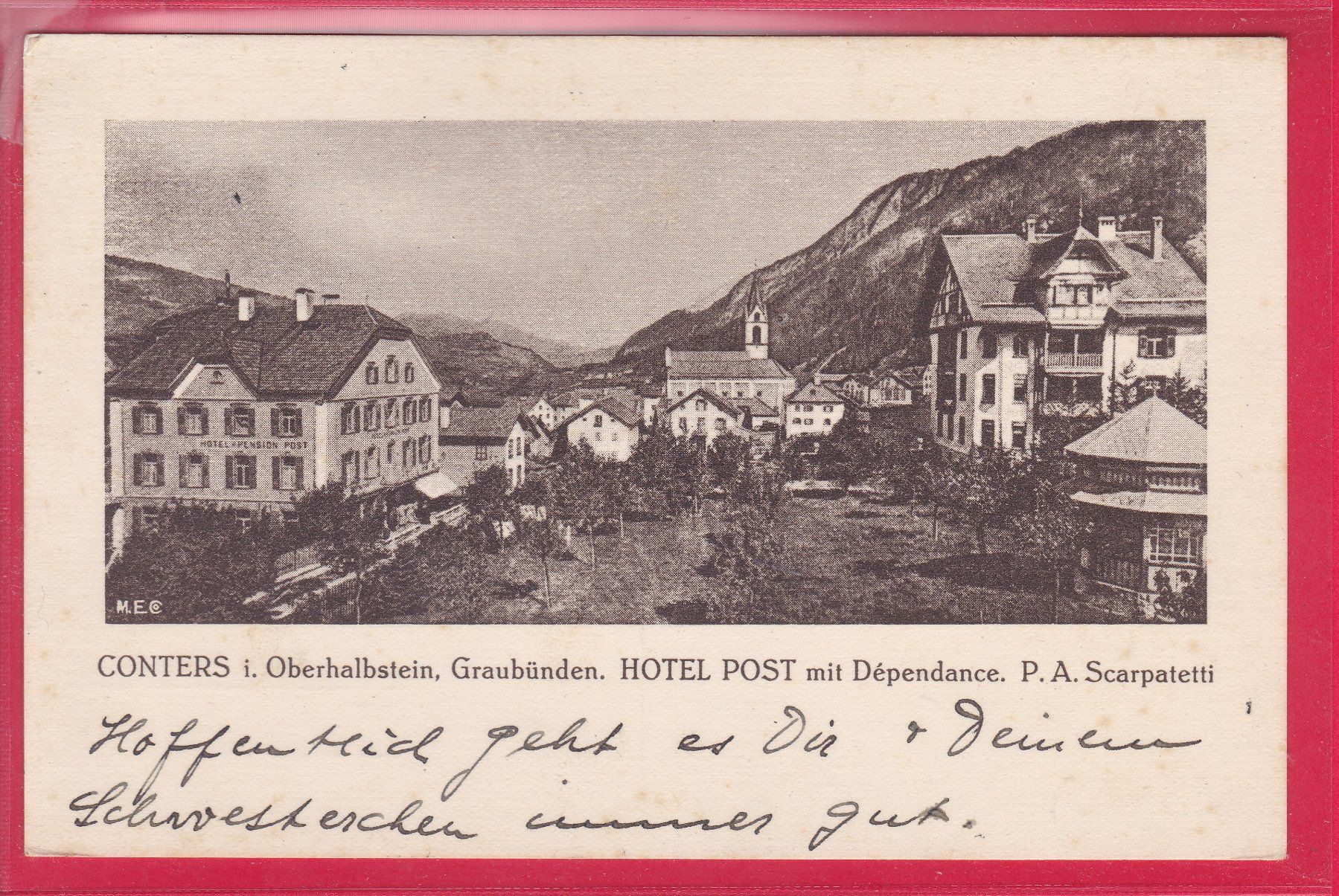 Cartoline postali: CONTERS, HOTEL POST MIT DÉPENDANCE, 12.8.1919 – Usato da Oberrieden venduto da Gebirgsstelze