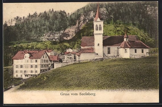 Cartoline postali: AK Seelisberg, Partie mit Kirche, 1909 – Usato da Berlin venduto da bartko-reher