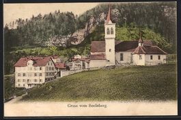 AK Seelisberg, Partie mit Kirche, 1909