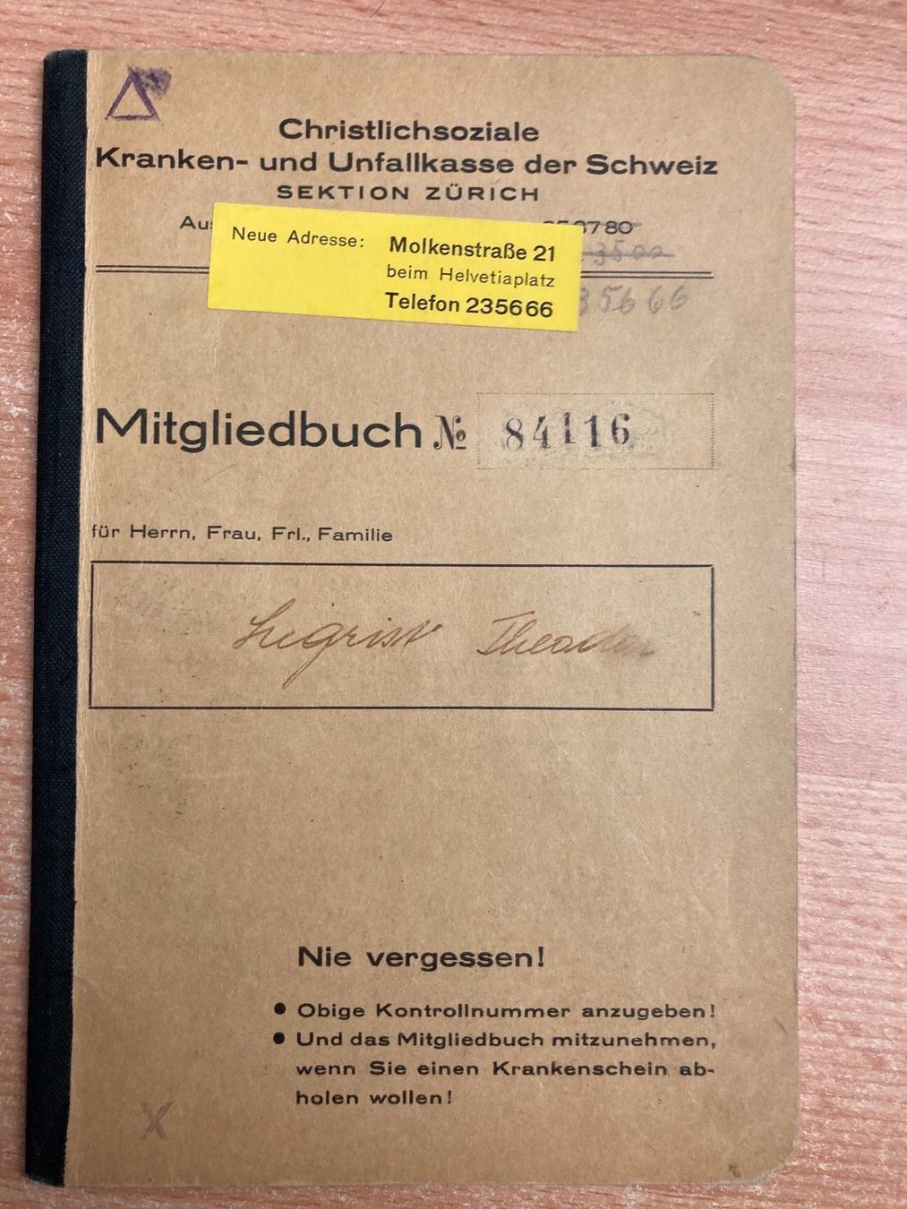 Documenti: Mitgliedsbuch – Usato da Zürich venduto da Chaeffeler