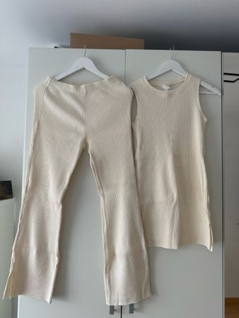H&M Basics Ripp Set TopGrösse XS Top Hose Creme guter Zustan