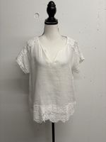120% Lino Leinen Bluse Shirt Weiss Grösse 46 Spitze