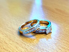 Zirkonia Ring Set 18K Vergoldet / Prinzess-Schliff – Gr. 17